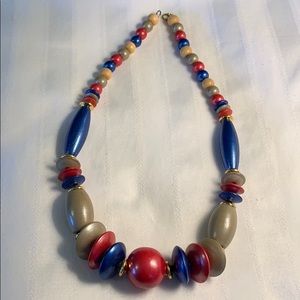 VTG Wooden Beaded Necklace 26” flat
